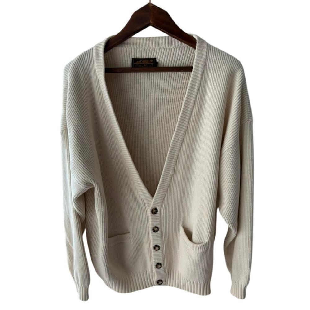 Vintage Eddie Bauer Cream Knit Cardigan Sweater -‎ XL - Small flaw